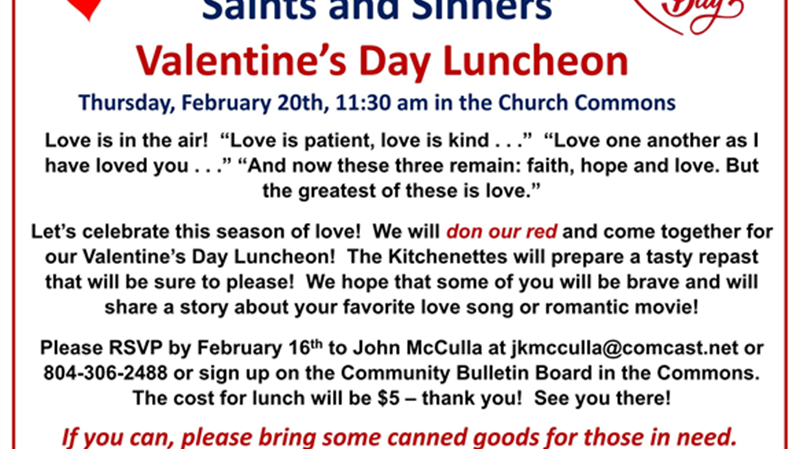 Saints and Sinners Valentines Day Luncheon